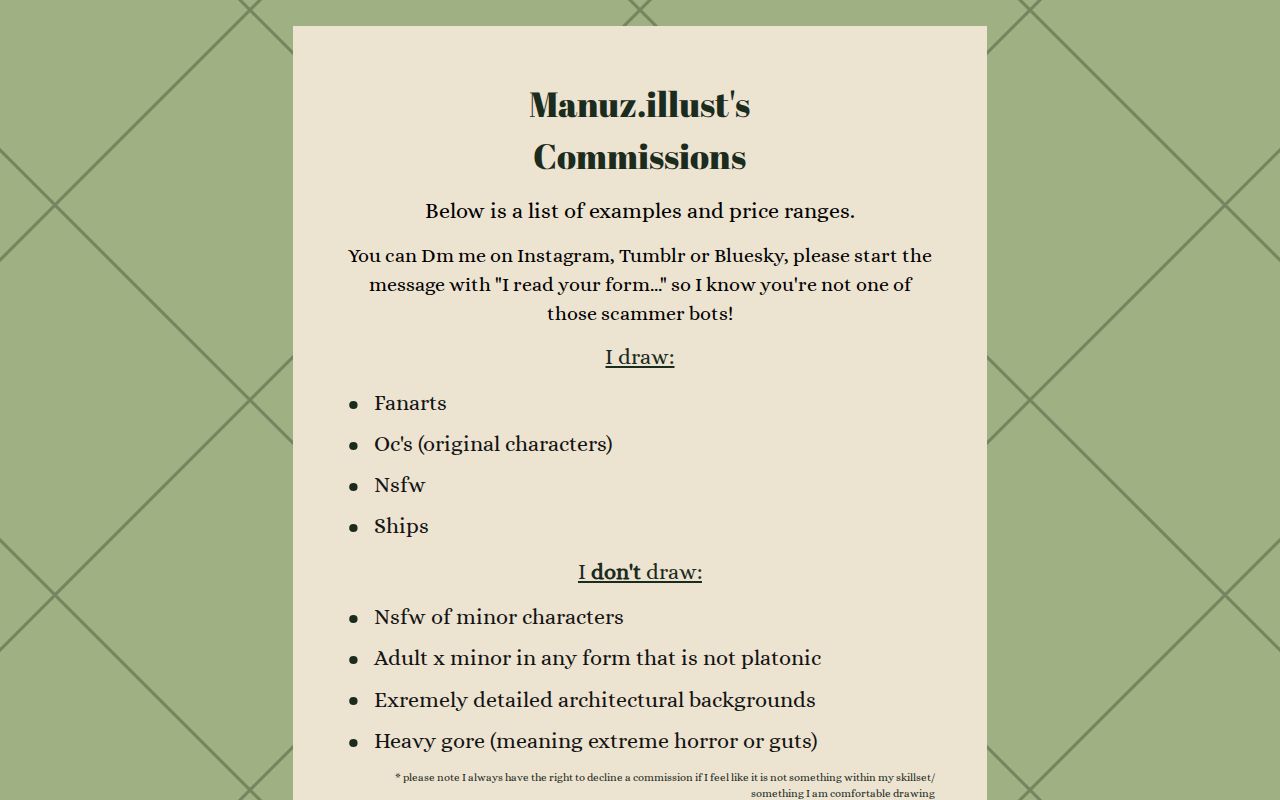 Commission sheet